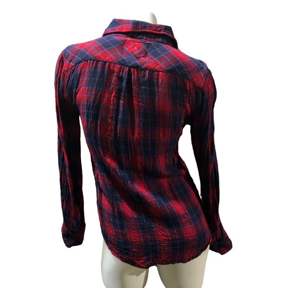 Rails Kendra Red Navy Blue Plaid Button Up Shirt Gauze Rayon Womens Small - Picture 6 of 8